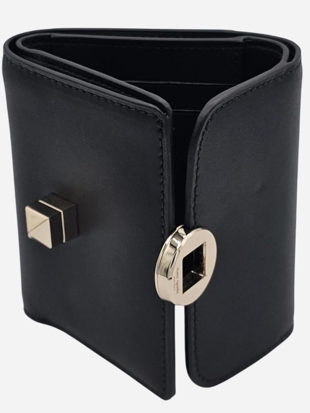 KATE SPADE  Black Leather Small Compact Tri-fold Wallet with Gold Twist Lock - Picture 6 of 8